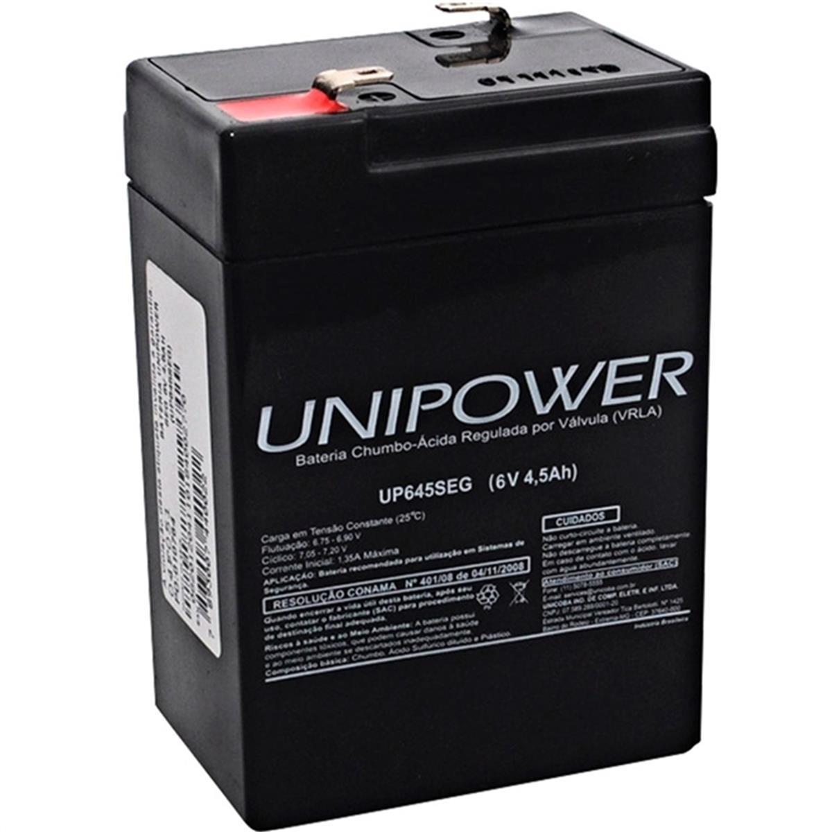 bateria selada 6 v 4.5 ah estacionaria unipower