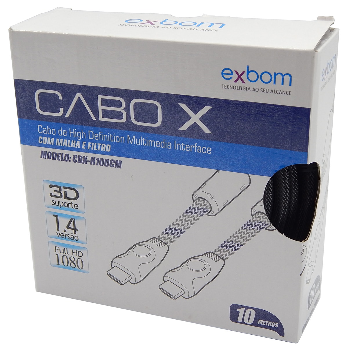 cabo hdmi exbom 10 metros v. 1.4 c, malha c, filtro blindado 1080p