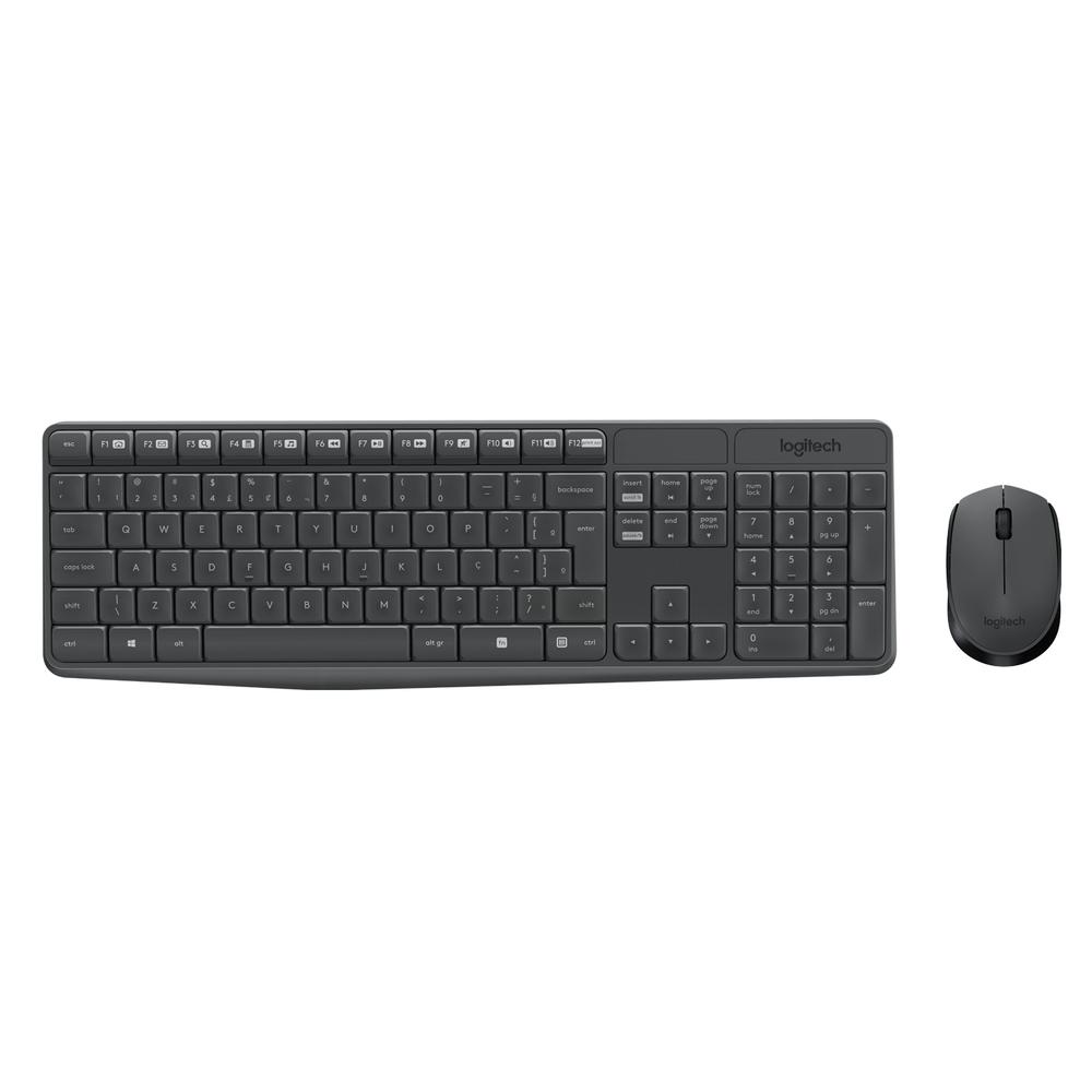 combo teclado e mouse logitech sem fio abnt2 mk235 cinza