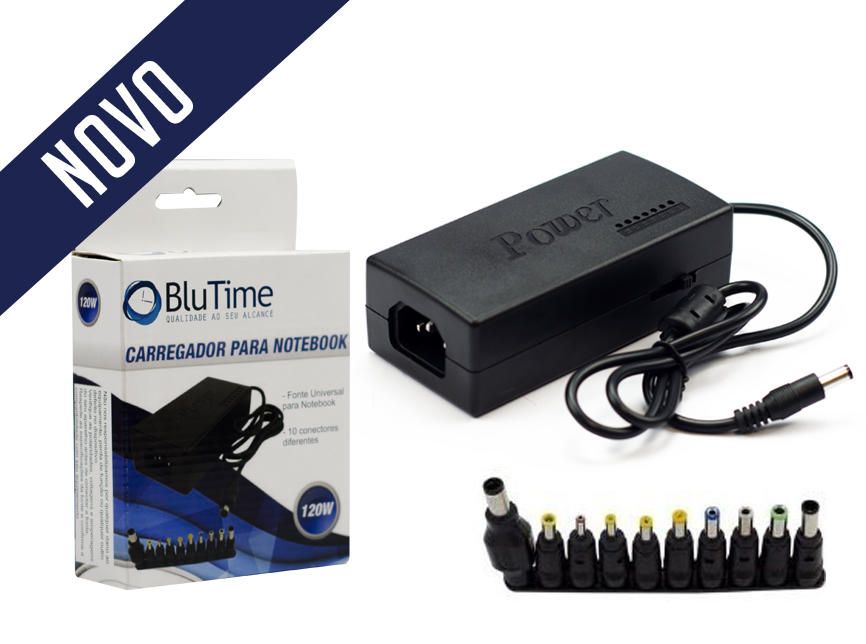 fonte universal para notebook 10 plug 12-24v 120w yc-1039 blu time