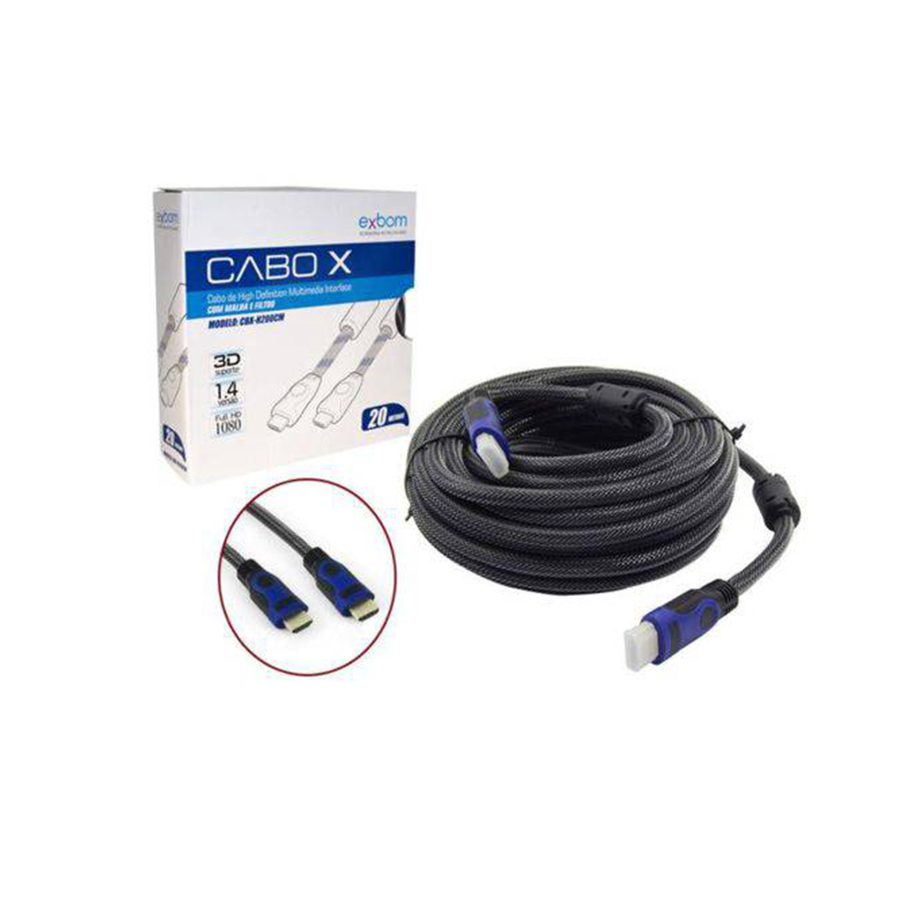 cabo hdmi, hdmi 15m-1.4 c, filtro malha exbom