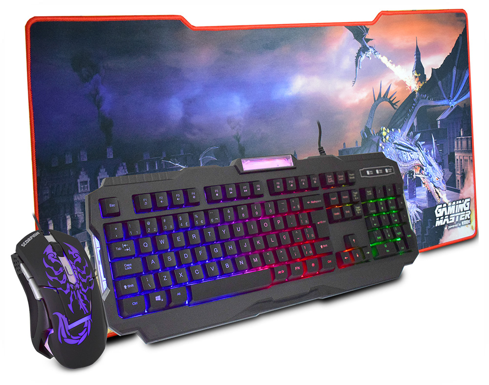 kit gamer tec, mouse, mouse pad c, fio km-7728 k-mex-