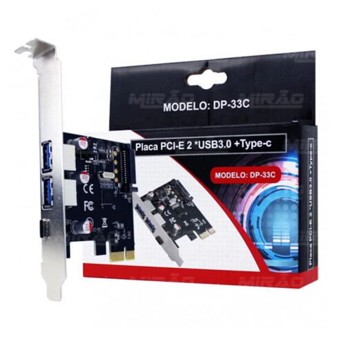placa pci-e 2 portas usb 3.0 + type-c  dp-33 dex