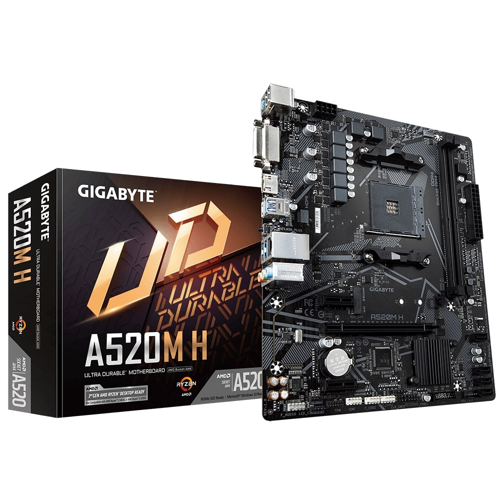 placa mae am4 gigabyte a520m-h  amd-ryzen ddr4