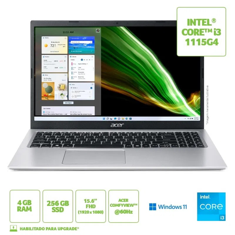 notebook  acer aspire3-a315-58-38sd core i3 1115g4